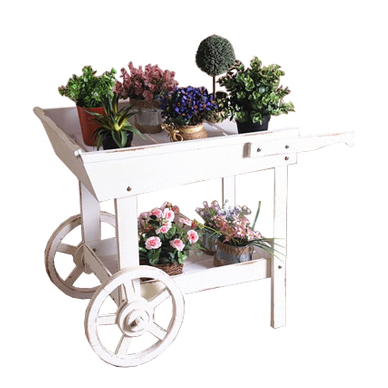 フラワーカート　ワゴン　スタンド 花台　小物台　置物 Amazon.co.jp: フラワーワゴン 装飾的な車輪が付いている屋内ガーデン